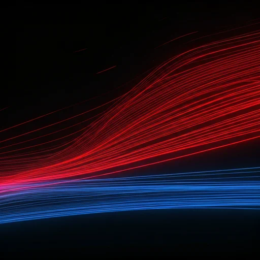 Abstract visualization of fighter performance data with red and blue neon lines on a black background